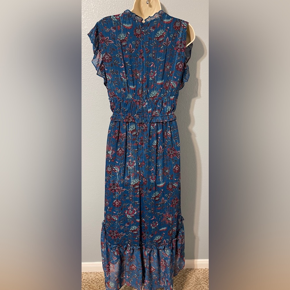 Anthropologie Taylor Blue Floral Chiffon Dress Ruffle Tiered Boho Flowy Size 4 - Picture 4 of 10